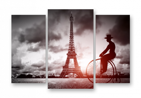 модульная картина Город. Франция Париж Эйфелева башня и старинный велосипед