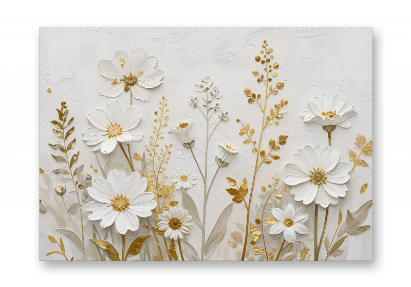 модульная картина Цветы. Большие белые и золотые цветы