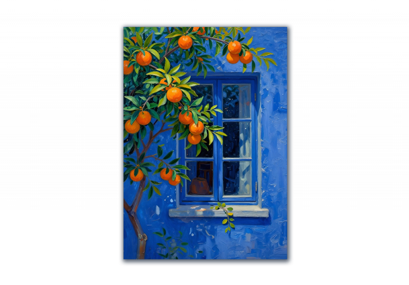 модульная картина Живопись. Окно на на синей стене