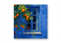 модульная картина Живопись. Окно на на синей стене