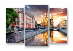 модульная картина Город. Санкт-Петербург. Отражение Спаса на Крови