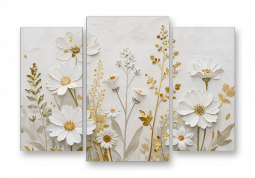 модульная картина Цветы. Большие белые и золотые цветы