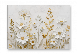 модульная картина Цветы. Большие белые и золотые цветы
