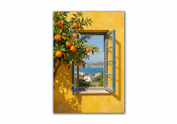 модульная картина Живопись. Окно на желтой стене