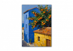 модульная картина Живопись. Синий и желтый дом